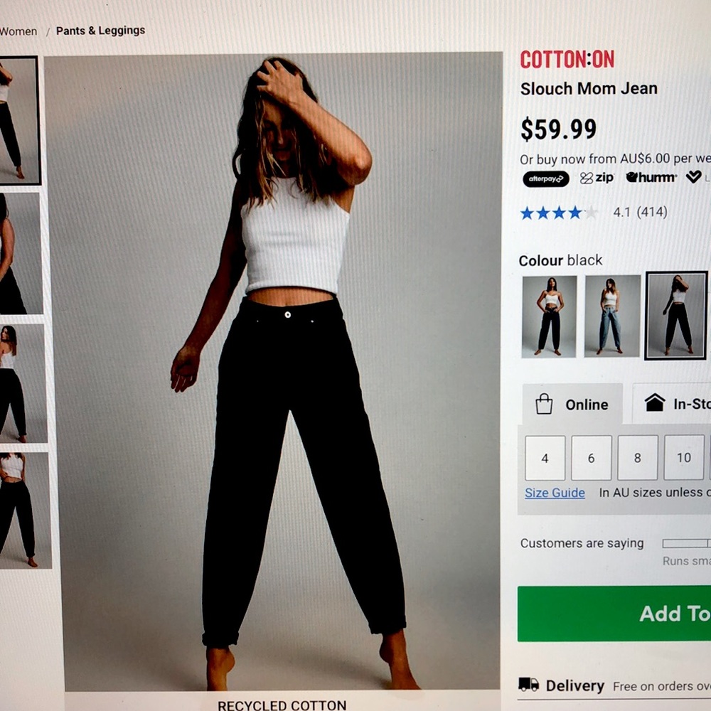 Cotton on mom slouch jeans (size 12aus)